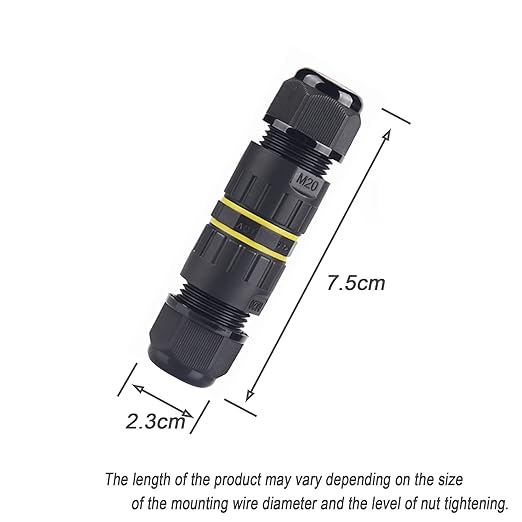 IP68 Waterproof Junction Box 4 Way/4 Pin Outdoor Connection Box, Cable Connector, Outdoor External Sleeve Coupler M20 4P Ø5-9mm, for Repair and Extend Power Cables,Black 2 Pcs.(M20 4P)