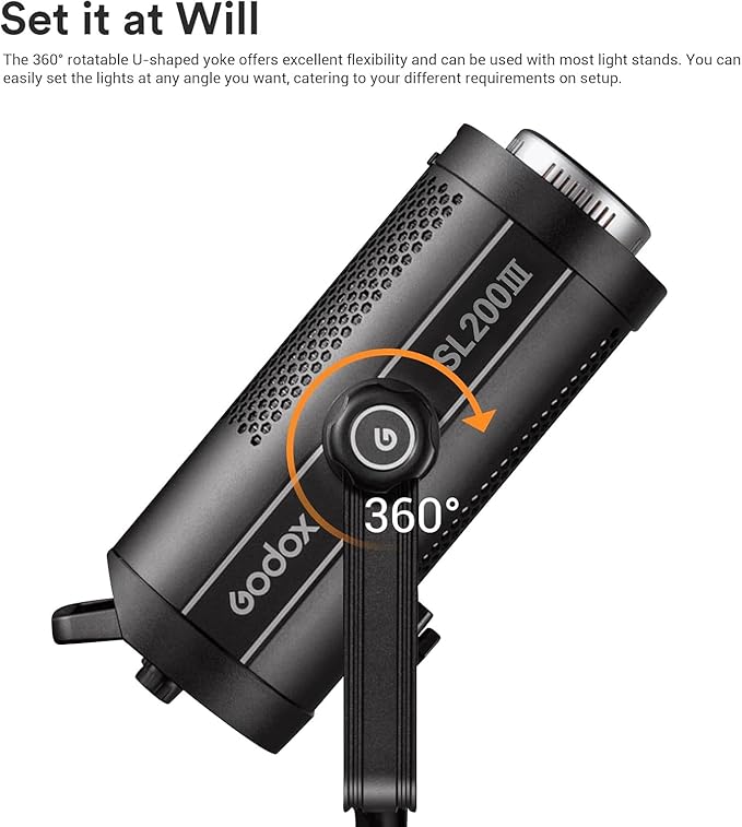 Godox SL200III Daylight LED Video Light, 200W 95600Lux @1M CRI 96+TLCI 97+ Bowens Mount LED Continuous Light, Professional Studio Light with 8 FX Effects&Silent Mode