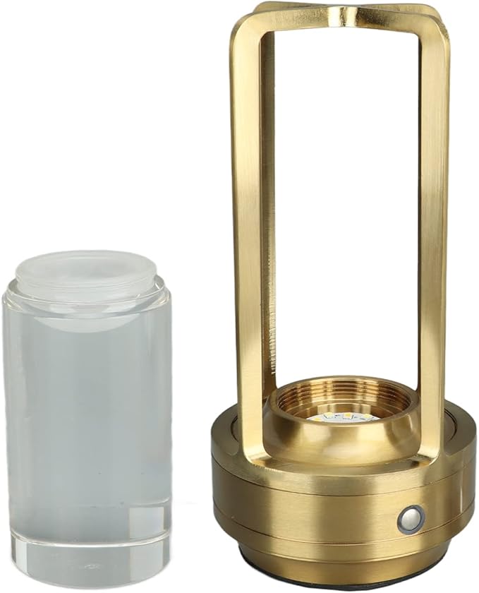 Jerys Cordless Table Lamp, Aluminum Crystal Portable LED Table Lamp Small Stepless Dimming Nightstand Lamp 3 Colors Sensor Control for Living Room, Rechargeable Battery Up to 48 Hours Usage (Gold)