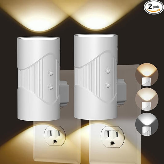 easuntec Night Light, Night Lights Plug into Wall, Warm Led Night Light, Dusk to Dawn Light Sensor, 3 Light Modes, Dimmable Night Lights for Bedroom Bathroom Hallway Kitchen Stairs (White, 2 Pack)