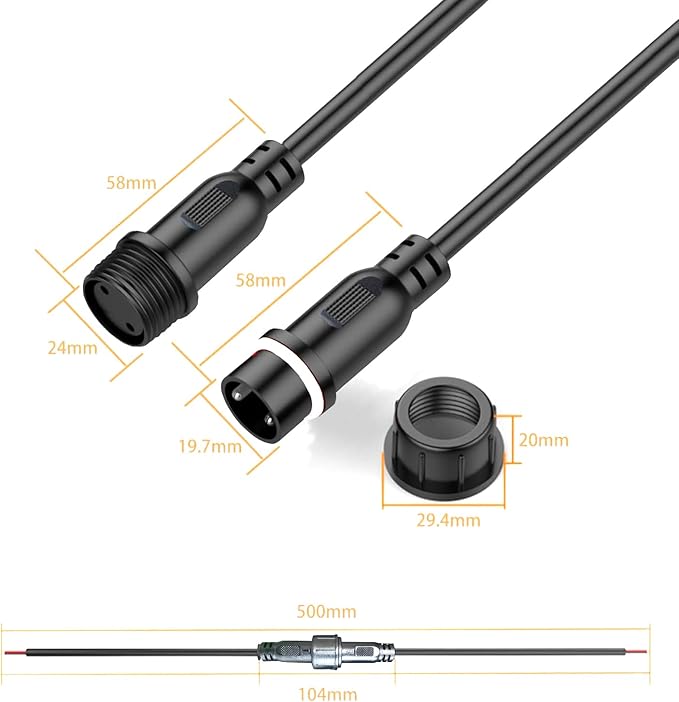 Waterproof Connectors 4 Wire,14AWG Male Female Plug LED Connector with 4Pin Waterproof Connectors,IP68 25CM Extension Cable for Car, Truck, Boat,LED Strip Lights,(2Pairs)