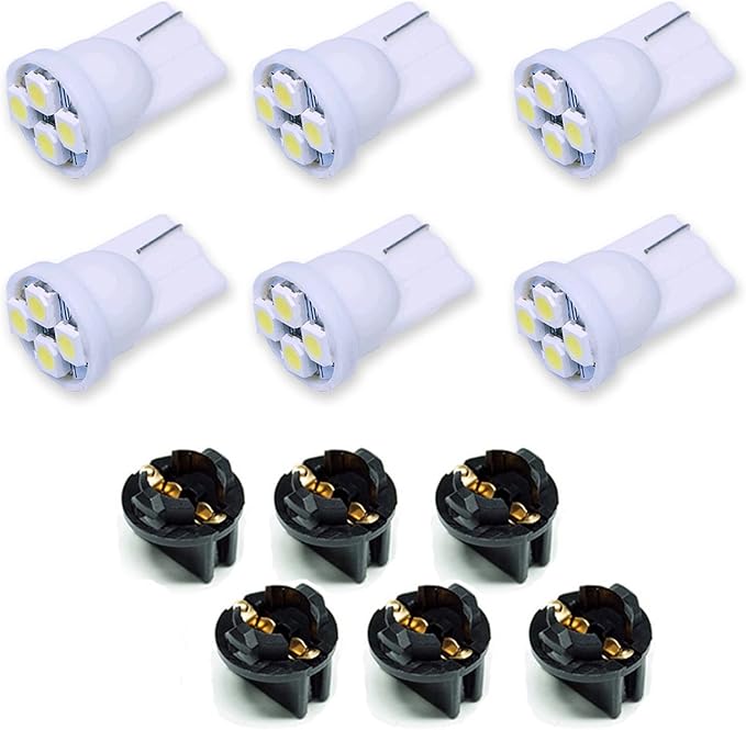 PA LED 6PCS T10 168 194 Led instrument Panel Dash Light Bulb 1/2" Twist Lock Socket -12V (White)