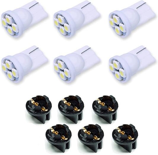 PA LED 6PCS T10 168 194 Led instrument Panel Dash Light Bulb 1/2" Twist Lock Socket -12V (White)