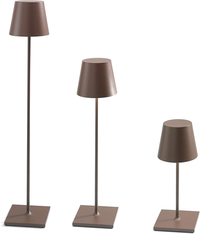 Zafferano, Poldina XXL Lamp, Rechargeable Cordless Floor Lamp with Touch Controls, Suitable for Indoor and Outdoor, Dimmer, 2700-3000 K, Adjustable Height 27-59 Inches, Rust Color