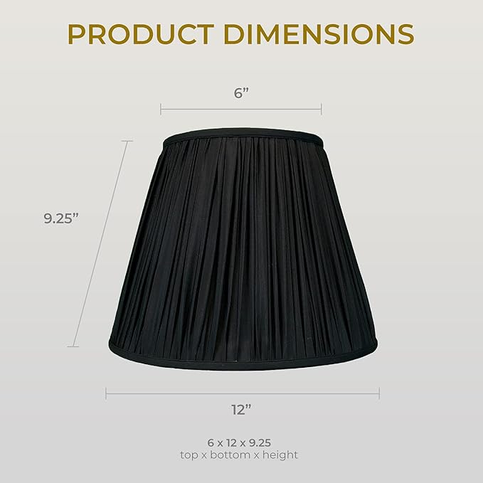 Royal Designs Deep Empire Gather Pleat Basic Lamp Shade, Black, 6 x 12 x 9.25