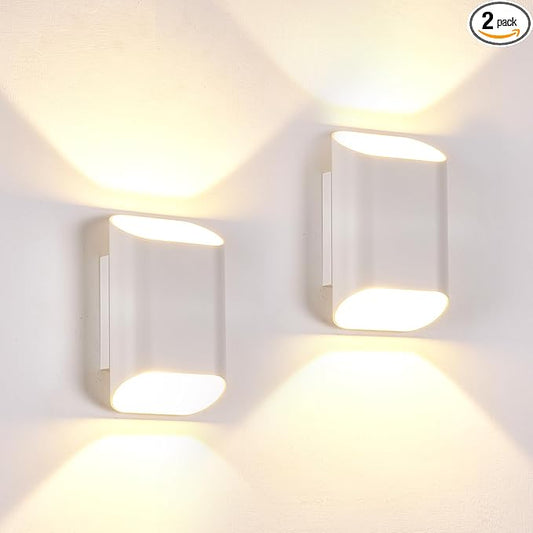 2 Pack White Up & Down Wall Sconce Lamp 5%-100% Dimmable, Modern Indoor/Outdoor Porch Light, IP65 Waterproof, 120V, 1200LM, 12W, 2700K-5000K 5-Color Selectable, CRI90+, ETL FCC Certified