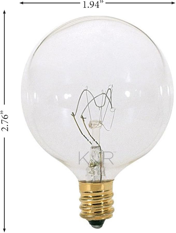 KOR (Pack of 10) G16.5 Clear FinshDecorative (E12) Candelabra Base Globe Shape Incandescent 120V G16 1/2 Light Bulbs (15)