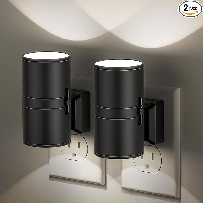 Night Lights Plug into Wall, Dimmable Night Light Plug in, Modern Night Lights with Dusk to Dawn Light Sensor, Soft White 5000K, 0-100LM Adjustable Brightness Nightlight for Hallway Bedroom, 2 Pack