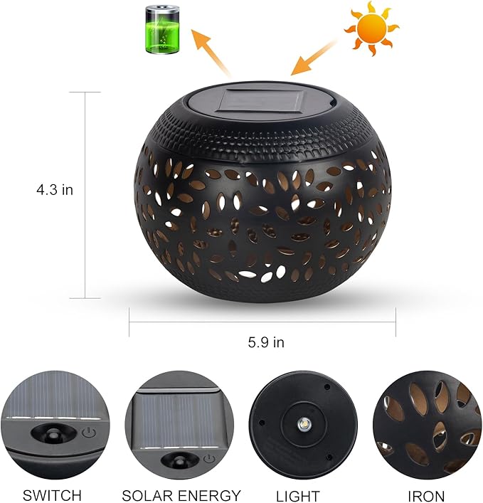 Solar Lantern Outdoor Patio Decor - Solar Lanterns Outdoor Waterproof,Hollow Out Retro Metal Table Lights,Yard Porch Garden Balcony Desk Bedroom Tabletop Decorations Indoor Outside