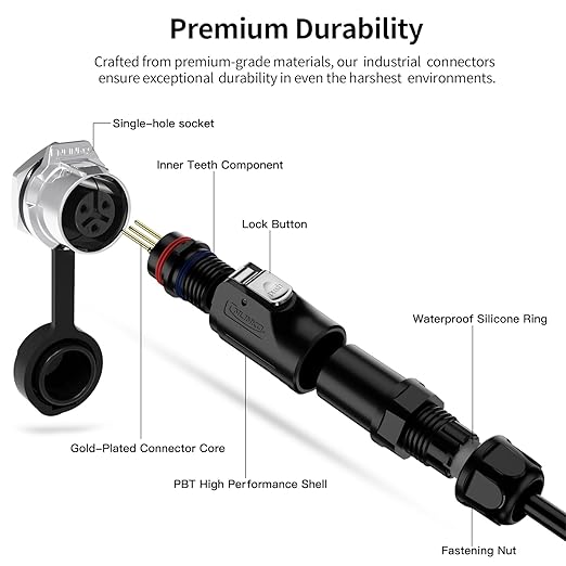 CNLINKO LP-12 2 Pin Connector IP68 Waterproof Circular Electrical Plug for Outdoor Equipment Solar Industrial Machinery DC 12V Threaded Single Port Metal-Reinforced Kit (2-Pin)