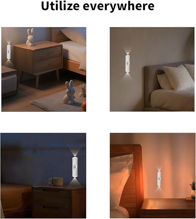 Motion Sensor Wall Lamp, Motion Sensor Light Indoor, Smart Night Light, Rechargeable Sensor Bathroom Light, Magnetic Mount lamp for Bedroom, Bathroom, Courtyard, Livingroom (White-7 Color)