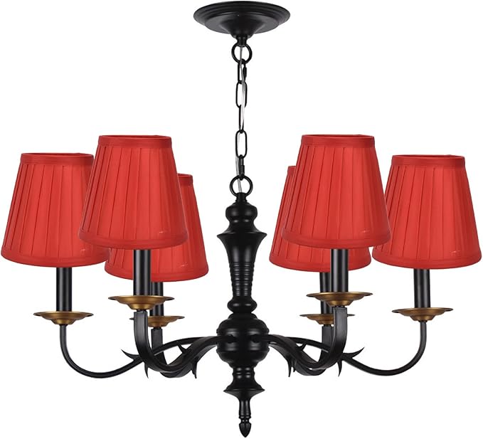 2Pcs Small Lamp Shade, Clip On Pleated Fabric Barrel Lampshade for Chandelier & Table Lamp, 3.6 inch Top x 5.6 inch Bottom x 5.1 inch Height(Red)