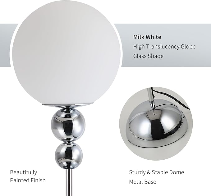 Modern Floor Lamps for Living Room, Globe Glass Shade Floor lamp for Bedroom, Standing lamp for Office, Corner(Chrome)