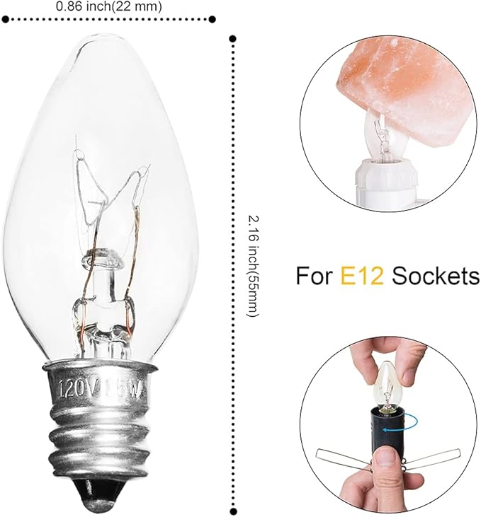 Salt Lamp Cord Replacement 2-Pack with Dimmer Switch 5 feet Lamp Cord and 8-Pack Halogen Salt Lamp Bulbs(15 Watts)
