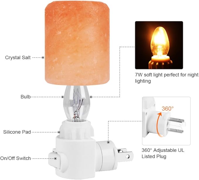 Syntus 2 Pack Himalayan Salt Lamp Natural Crystal Salt Light Glow Hand Carved Night Lights Wall Light, UL Listed Plug for Lighting, Decoration and Air Purifying