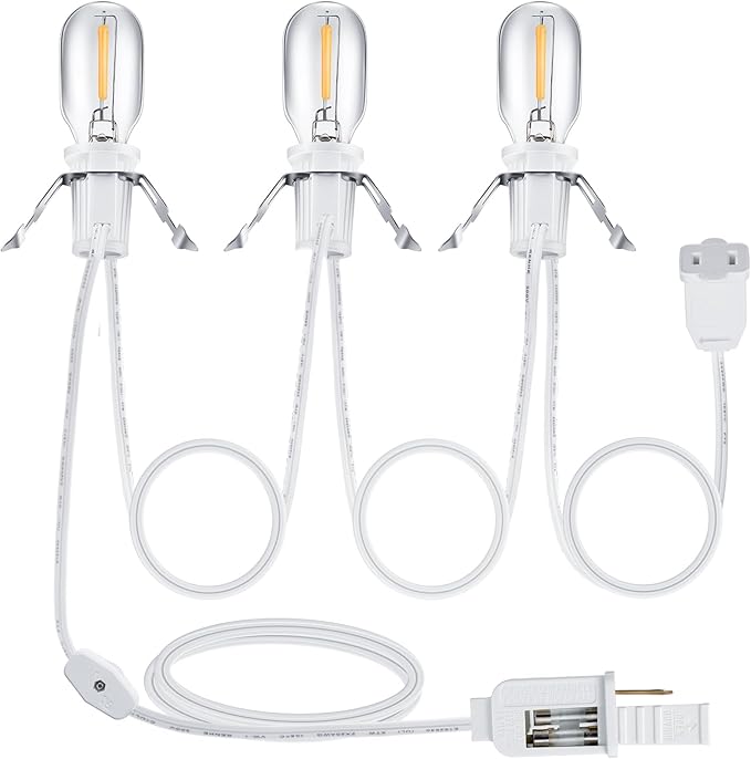 Meonum Accessory Cord with 3 LED Bulbs, 8.2 Ft Christmas Village Light with 2 Fuses, End to End Connected Blow Mold for Christmas Village Craft, Holiday Ceramic Trees