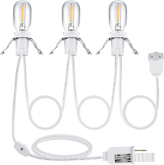 Meonum Accessory Cord with 3 LED Bulbs, 8.2 Ft Christmas Village Light with 2 Fuses, End to End Connected Blow Mold for Christmas Village Craft, Holiday Ceramic Trees