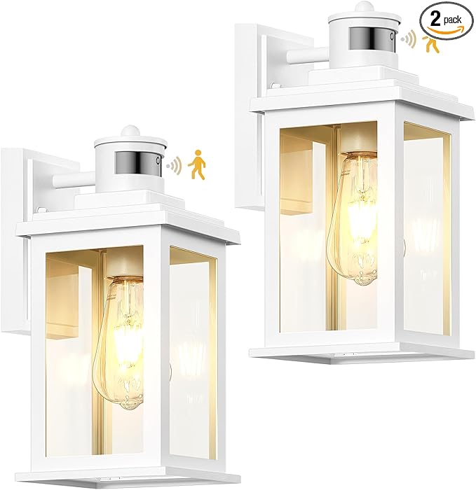 VIANIS Motion Sensor Porch Lights, 2 Packs Outdoor Wall Lights Wall Mount, White Dusk to Dawn Outdoor Sconce Lights, Waterproof Exterior Light Fixture for House, Garden, Patio,Hardwired, Non-Solar