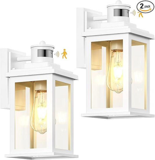 VIANIS Motion Sensor Porch Lights, 2 Packs Outdoor Wall Lights Wall Mount, White Dusk to Dawn Outdoor Sconce Lights, Waterproof Exterior Light Fixture for House, Garden, Patio,Hardwired, Non-Solar