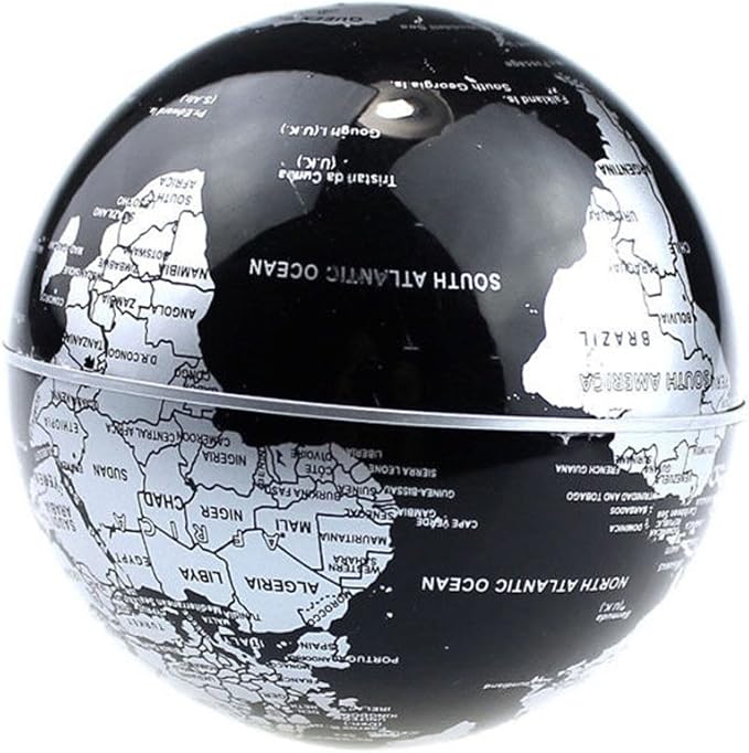 Floating Globe with LED Lights C Shape Magnetic Levitation Floating Globe World Map for Desk Decoration (Black)