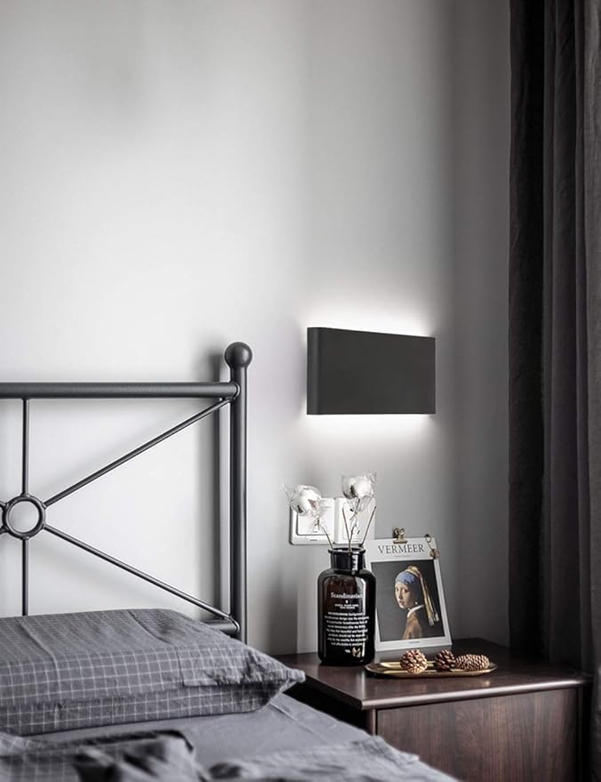 Joosenhouse Black Hallway LED Wall Lamps for Bedroom 10Watt, Modern Up and Down Stairwell Bedside Sconce Wall Decor Light Fixtures Indoor 12 Inches
