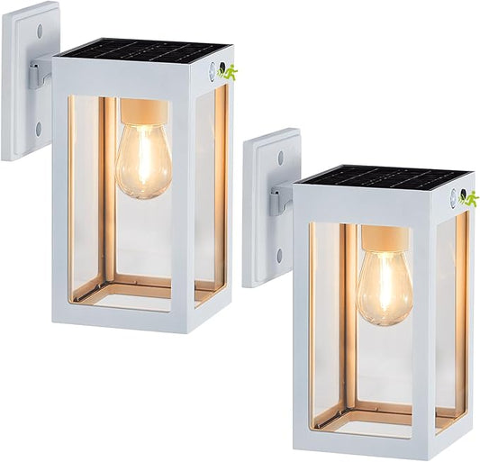 2 Pack Solar Porch Lights Outdoor,Solar Wall Lights with 3 Lighting Modes&Motion Sensor, Dusk to Dawn Sconce Lights Wall Mount,Exterior Wall Lantern Light Fixture for House, Garage,Patio,Shed
