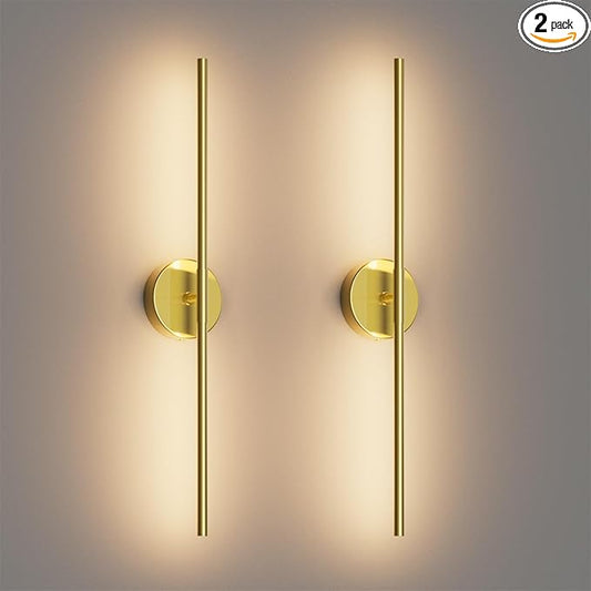 28In Gold Wall Sconce Set of Two,Modern Hardwired Bathroom Wall Sconces Vantiy Light 3000K LED 360° Rotatable for Bedroom Bathroom Living Room (2 Pack)