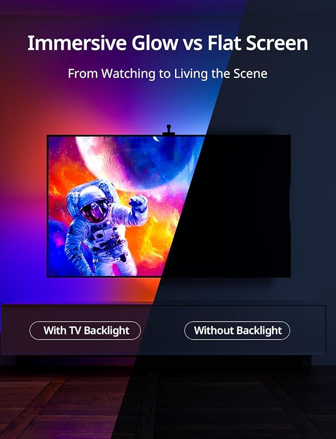 Ailofy TV LED Backlight with HD Wide-Angle Camera for 40-50 Inch TVs, Full-Screen Color Sync Lights for Gaming, Movies & Streaming, App Control, Works with Alexa & Google Assistant