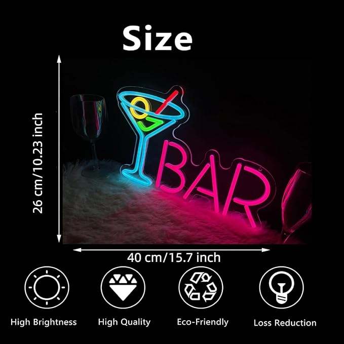 Neon Bar Sign - USB-Powered Blue Bar Wall Decor for Home Bar, Man Cave & Gaming Room, Multi-Scene LED Lighting with 3D Effects