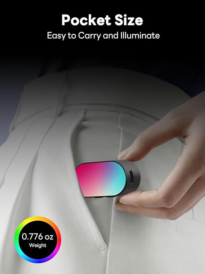 AOCHUAN Magnetic RGB LED Fill Light,7 Colors, 3 Brightness Levels, 180 Mins Standby, Gradient & Flash Modes, Portable Lighting for AOCHUAN Gimbal, Photography, Vlogging, Live Streaming