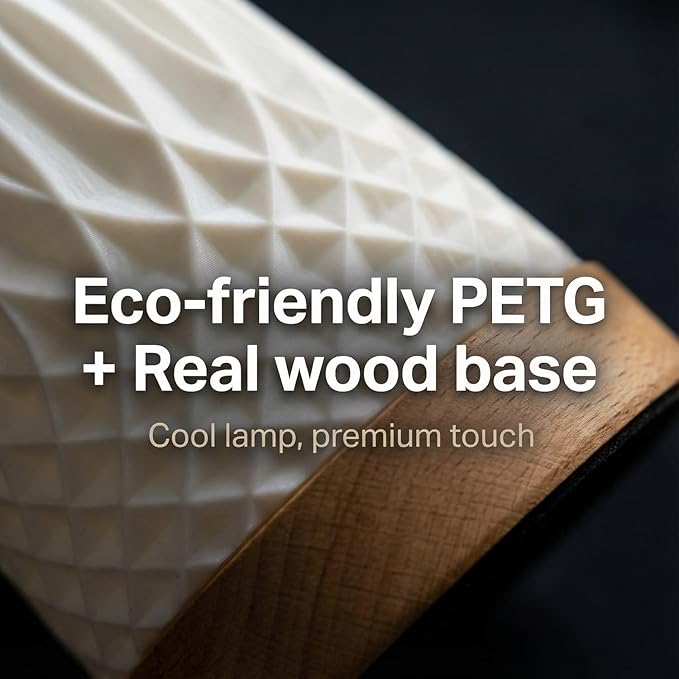 3D Printed Mini Lamp, Small Bedside Lamp with 3-Color Dimmable LED, Small Nightstand Lamp for Tight Spaces, Beautiful Lamp with Wooden Base - Flame