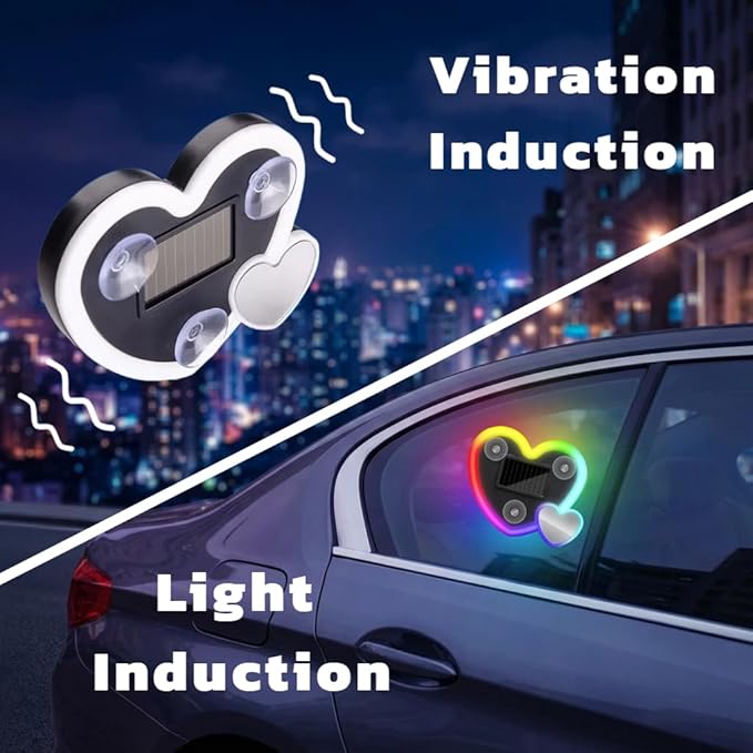 Car LED Ambient Lighting - 7 Colors 8 Modes RGB Solar Powered&USB Charging Two Heart-Shaped Neon Light for Window Car Interior Light Decoration IP65 Waterproof(1Pcs)