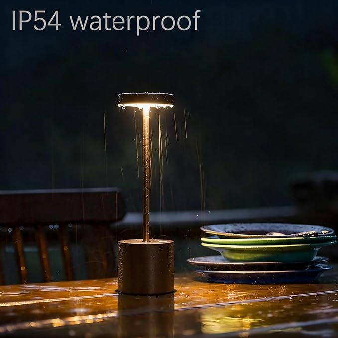 2-Pack Cordless Rechargeable Table Lamps, 3 Color Temperatures and Stepless Dimmable, IP54 Waterproof Portable Battery Operated LED Lights for Outdoor Patio Bedside Restaurant, Mocha