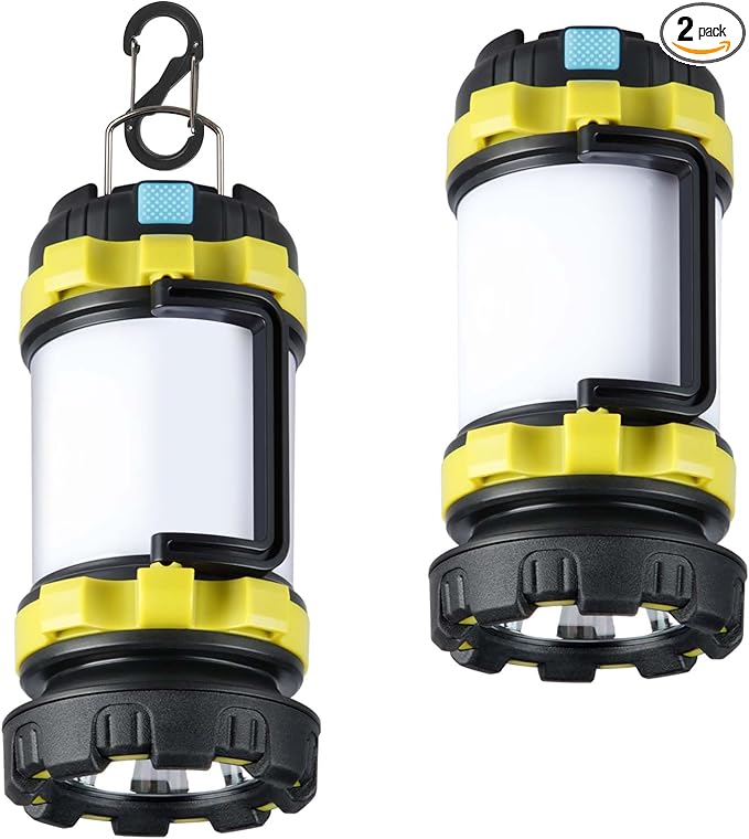 2 Pack Camping Lantern, Outdoor LED Camping Light, Rechargeable Flashlights with 1000LM, 6 Modes, IPX5 Waterproof Portable Emergency Camp Light for Hurricane Survival - Green