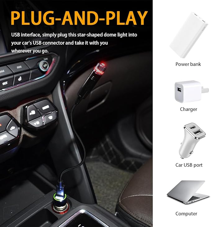 USB Projector Night Light, Highlighted Car Roof Light, Auto Interior LED Romantic Atmosphere Light, Adjustable Night Lamp for Bedroom Party, Universal Decor Car Accessories (Red)