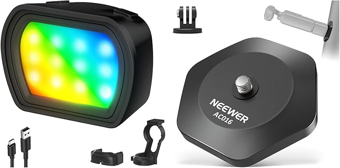 NEEWER Basics Magnetic RGB Light + Magnetic Mount Base Compatible with DJI OSMO Pocket 3 Camera & Creator Combo Accessories, 1W USB C Rechargeable Plastic LED Auxiliary Selfie Video Fill Lighting