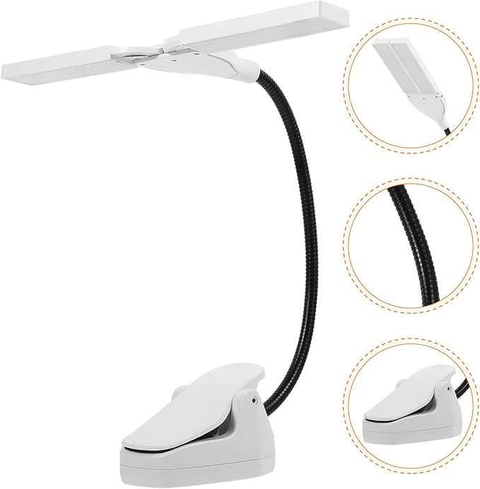 LED Rechargeable Clip-on Music Stand Light for Piano with Flexible Neck, Dimmable LED Lamp for Upright Piano and Book Reading, Portable Eye-Caring Desk Light for Random Color