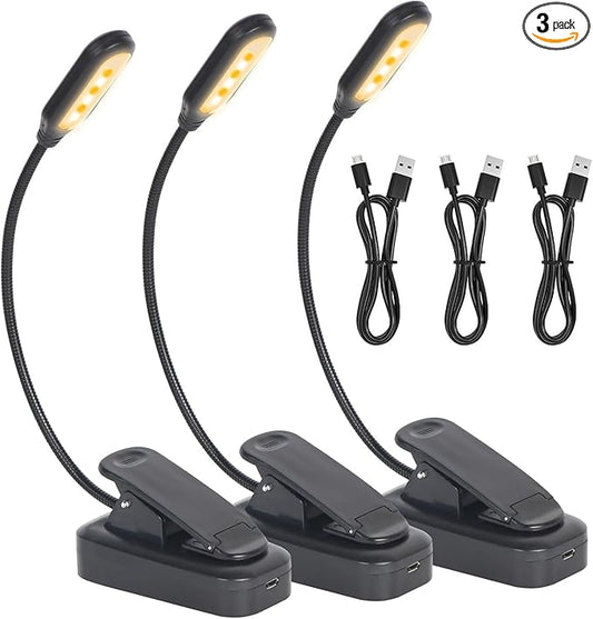 USB-C Rechargeable Book Light for Reading in Bed 3 Pack, LED Book Lights with 3 Color Temperature Reading Light, Easily Clip on to a Small Mini Lightweight Book Lights for Read Book Lovers