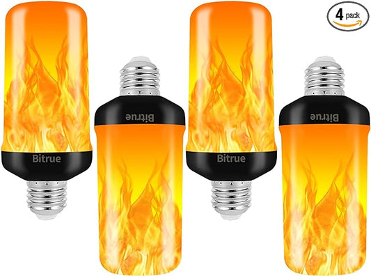 Bitrue LED Flame Effect Light Bulb, 4 Modes Flame Light Bulbs, E26 Base Fire Light Bulb with Gravity Sensor,Flickering Light Bulbs Halloween Home Party(4 Pack)
