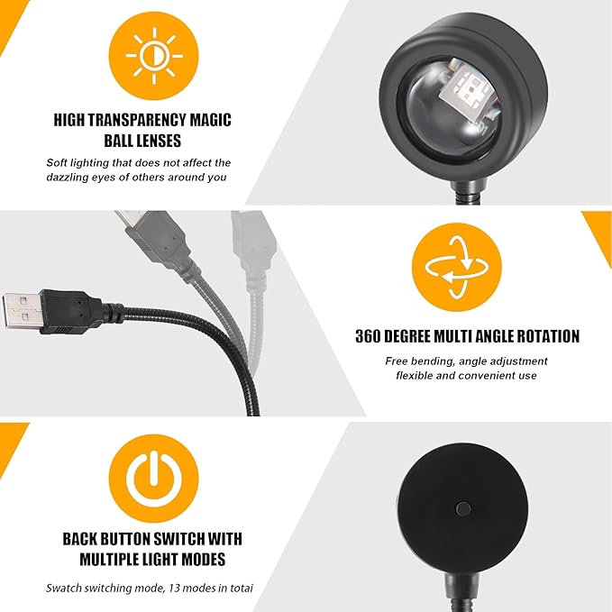 LED USB Sunset Lamp Night Light Projector Birthday Party Decoration Portable Mood Light for Bedroom Living,Sunset