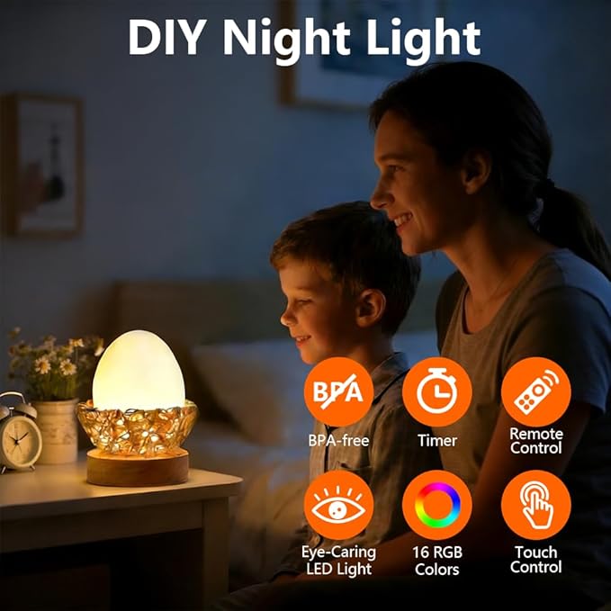 Egg Night Light for Kids,Rechargeable Bedside Lamp Remote & Touch Control Portable Nursery Night Light with 16 Colors Changing Mode for Baby Kids Nursery Bedroom Camping, Easter Christmas Themed Gifts