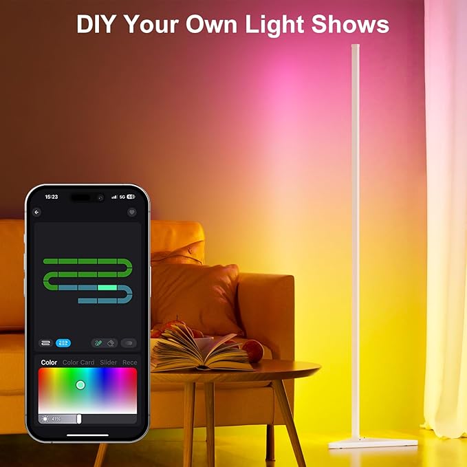 MIHEAL Corner Floor Lamp, 2 Pack LED Corner Lamp with APP and Remote Control, 16 Million DIY Colors & Warm White, Music Sync, Timing Function, Color Changing Ambient Lights for Living Room, Bedroom