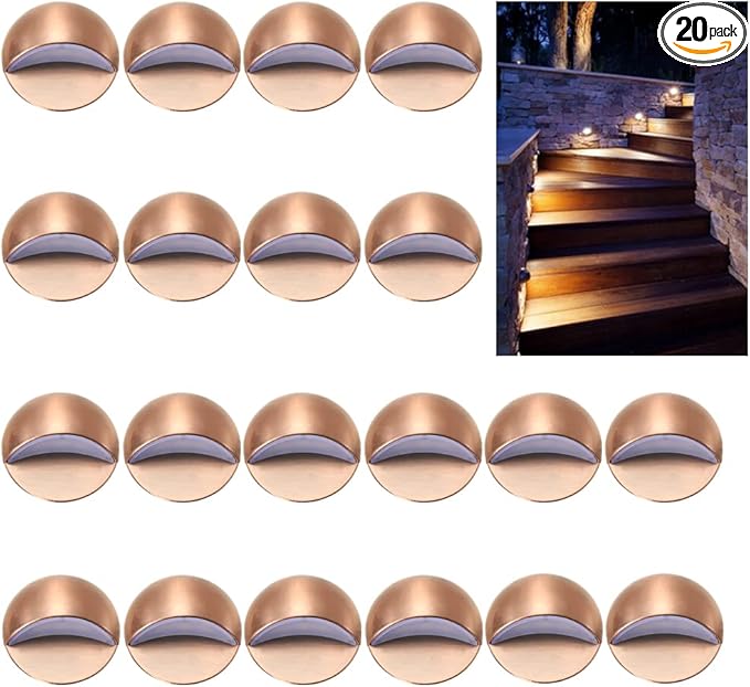 FVTLED LED Deck Lights Kit, Pack of 20 Low Voltage Step Stair Lights Φ1.97 Outdoor Garden Yard Recessed Landscape Pathway Warm White LED Deck Lighting, Bronze