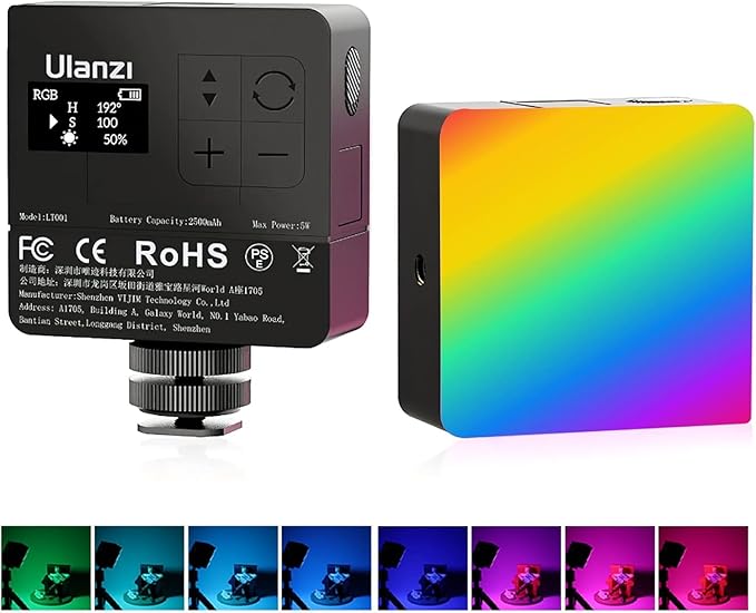 ULANZI VL49 Pro RGB Video Light, Mini Rechargeable LED Camera 360° Full Color Portable,2500-9000K Dimmable LED Panel Lamp w LCD Display,Photography Lighting Support Magnetic Attraction