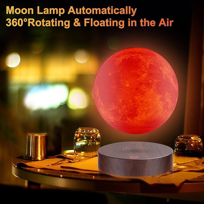 VGAzer Levitating Moon Lamp.Floating and Spinning in Air Freely with Luxury Wooden Base and 3D Printing LED Moon Light Colors,for Unique Gifts,Room Decor,Night Light,Office Desk Tech Toys -6 Inch