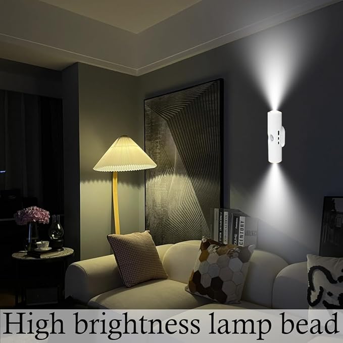 Portable Wall Mounted Night Light,USB Rechargeable Magnetic LED Wall Lamp,Motion Sensor Night Light,3-Color Battery-Powered Wall Lamp,for Hallways,Bedrooms,Bathroom,Living Room(White 2 pcs)