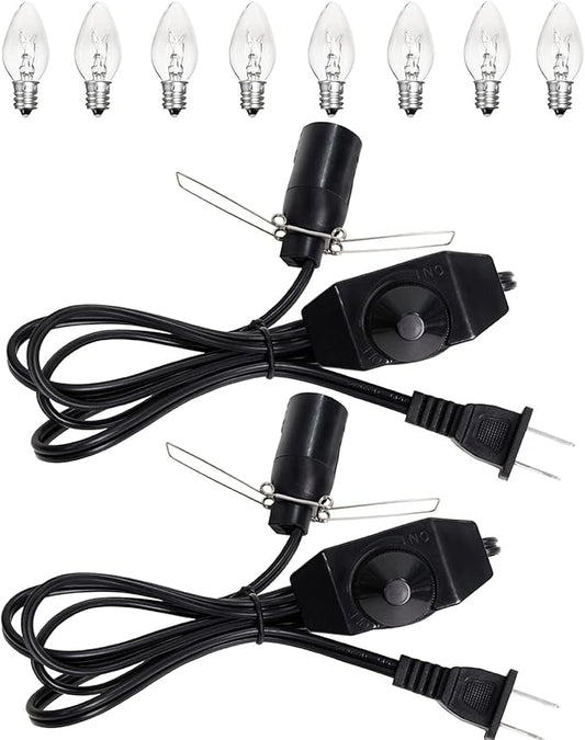 Salt Lamp Cord Replacement 2-Pack with Dimmer Switch 5 feet Lamp Cord and 8-Pack Halogen Salt Lamp Bulbs(15 Watts)