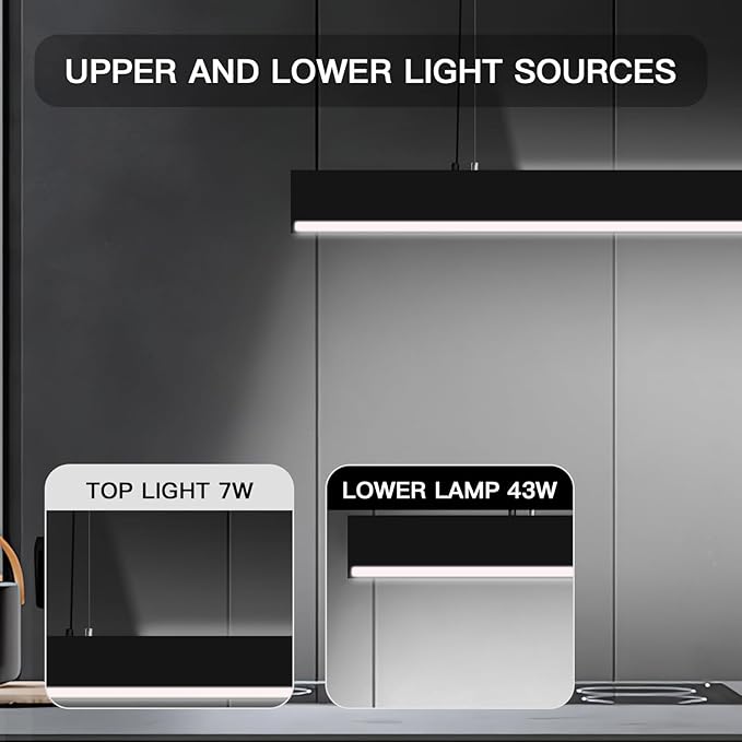 2.4G Remote Series LED Linear Light Fixture with Remote, 4FT 43W Downlight and 7W Uplight, 3000K-6000K Color Changing, Dimmable Pendant Light for Home Office, Black, 4 Pack