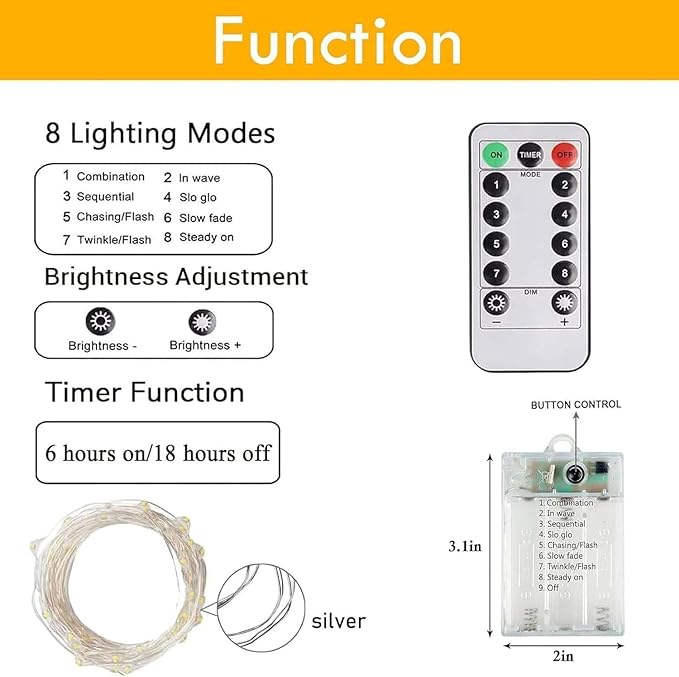 3 Pack Fairy Lights Battery Operated with Remote Control Timer, 26 FT 80 LED String Lights Outdoor Indoor, 8 Mode Twinkle Lights for Christmas Party Wedding Birthday Bedroom Décor (Cool White)