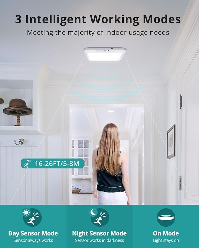 wowatt Rechargeable Battery Operated Ceiling Light, Motion Sensor Light Indoor Wireless Shower Lamp with Remote 3000K 4500K 6500K Dimmable Timing for Closet, Shower, Hallway, Patio